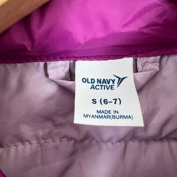 Old Navy Girl's Sz S 6-7 Quilted Puffer Jacket Outdoor Beetroot Purple Full Zip - Picture 7 of 9